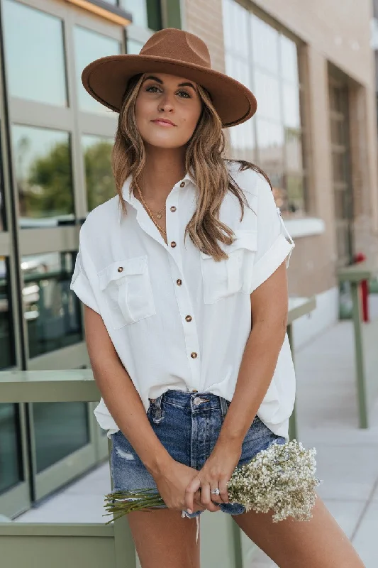 Women's Blouse with Puffed SleevesKeep It Simple White Button Down Shirt