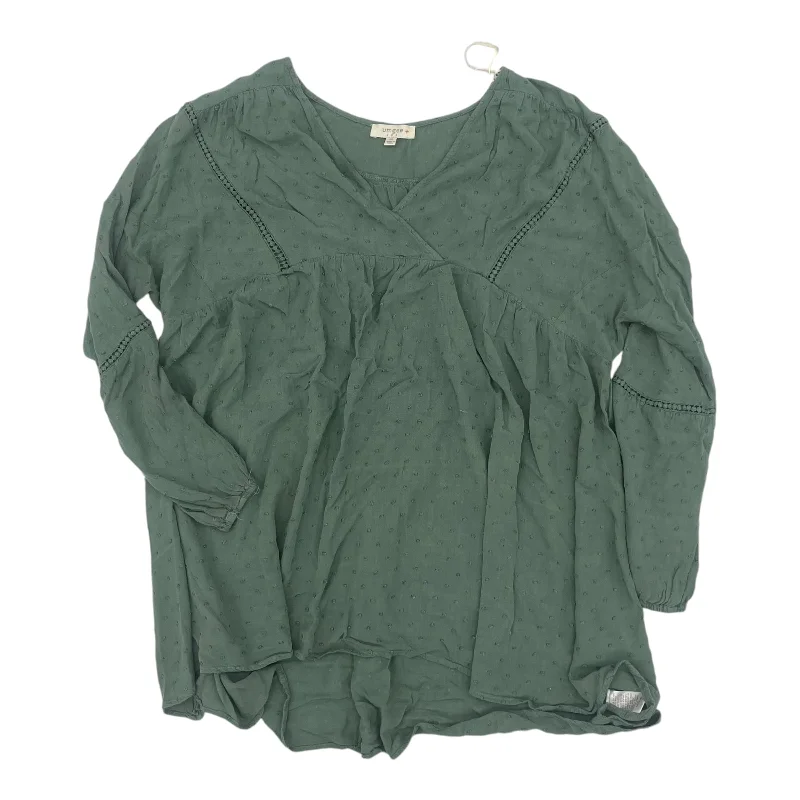 Women's Blouse with Peter Pan CollarBlouse Ls By Umgee In Green, Size:1X