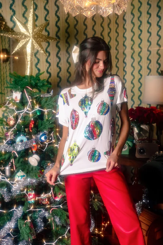 Women's Blouse with Peter Pan CollarWhite Multi Color Ornaments Tee