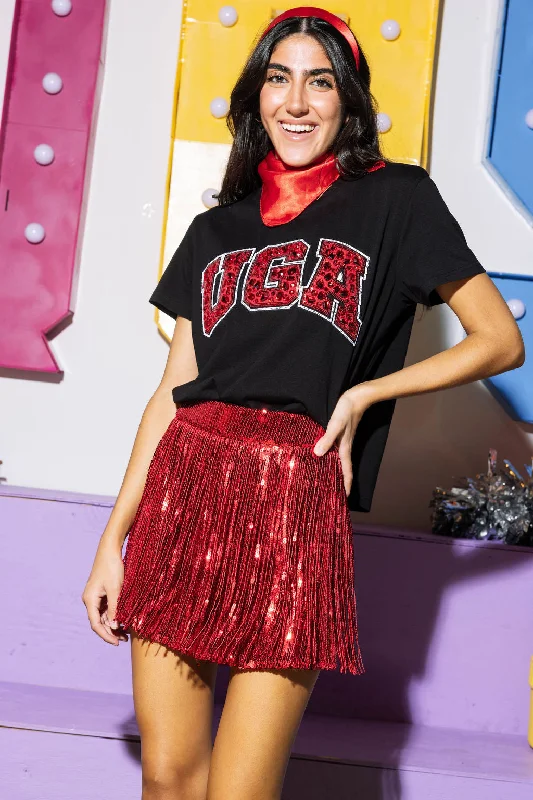 Women's Blouse with Square CollarLicensed Black & Red Jeweled 'UGA' Tee