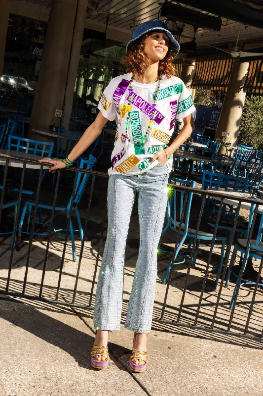 Women's Blouse with PocketsWhite Metallic Nola Street Signs Tee