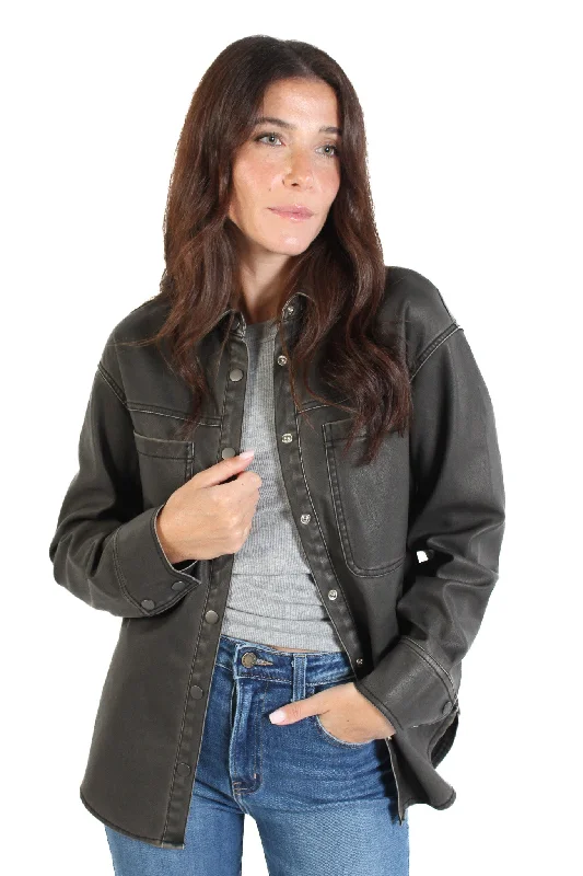 Women's Blouse with Rounded CollarAliska Faux Leather Shirt