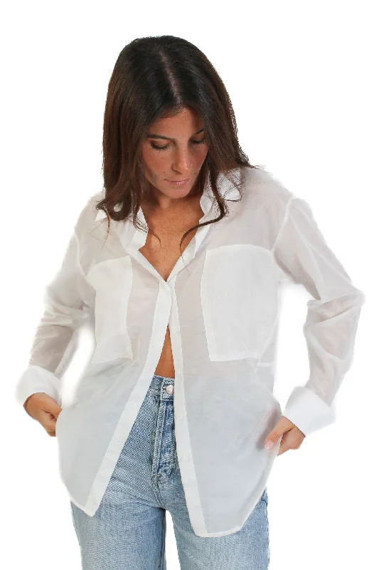 Women's Blouse with Shirt CollarRiri White Sheer Blouse