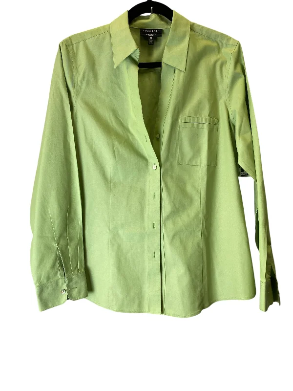 Women's Blouse with Square CollarBlouse Long Sleeve By Foxcroft In Green, Size: L