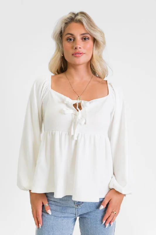 Women's Blouse for PartyAlways Ready Ivory Tie Front Knit Top FINAL SALE