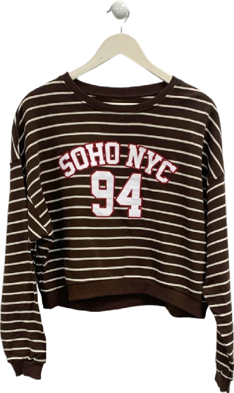 Women's Montenegrin Wool SweatersRiver Island Brown Soho NYC 94 Striped Sweatshirt UK M