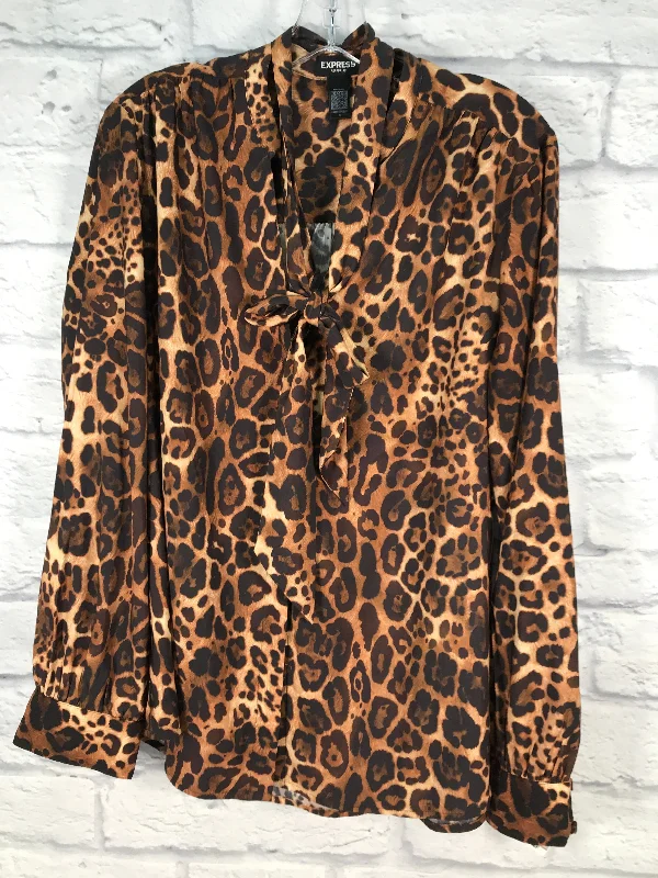 Women's Blouse for SchoolBlouse Long Sleeve By Express In Animal Print, Size: Xl