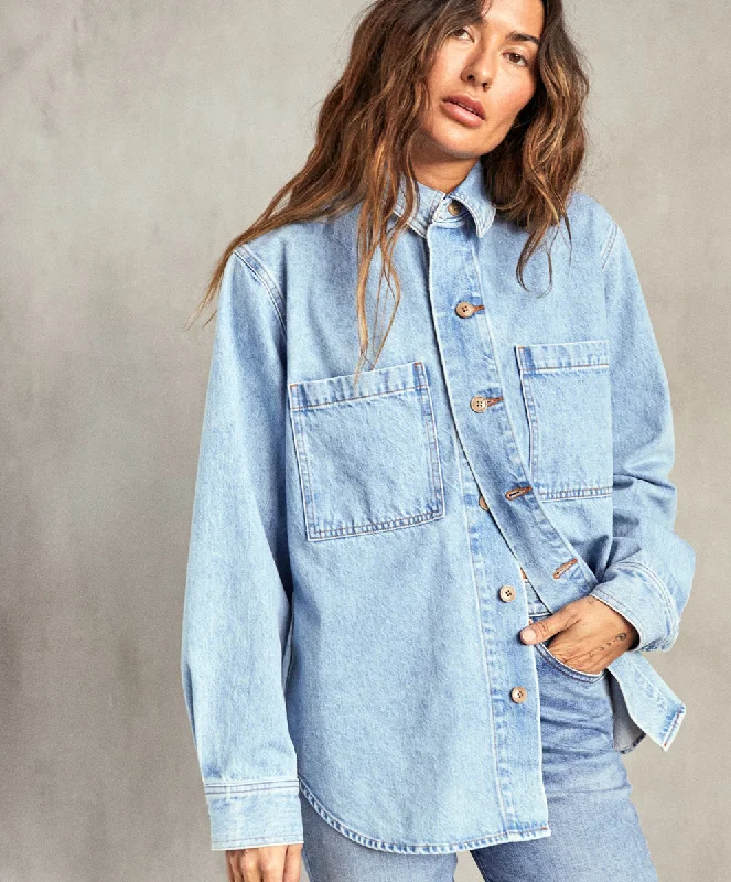 Women's Blouse with Collarless NeckThe Canyon Jean Shacket