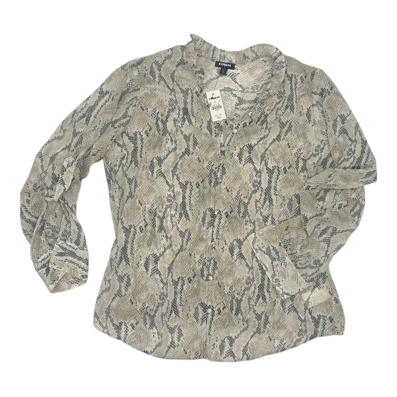 Women's Blouse with Asymmetrical HemBlouse Ls By Express In Snakeskin Print, Size:L