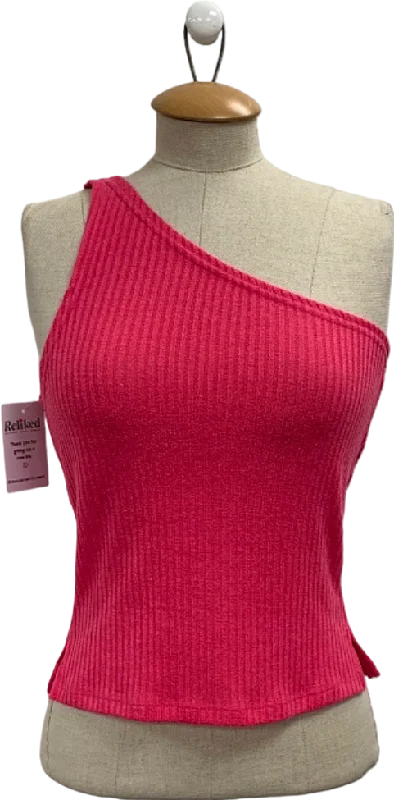 Women's Henley SweatersWhite Fox Pink One Shoulder Ribbed Top UK S