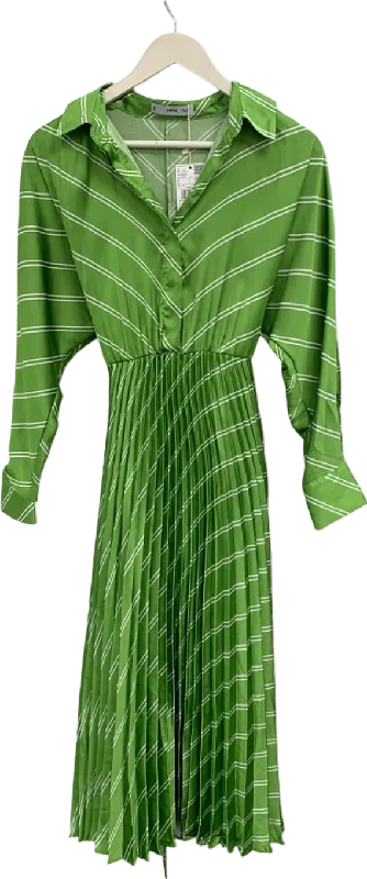 Women's Flounced SweatersMango Green Striped Pleated Dress UK S