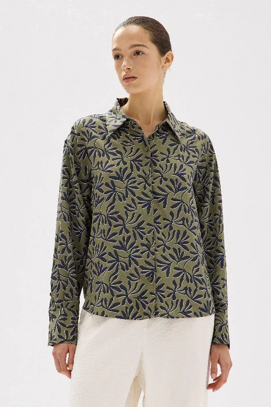 Women's Blouse with V-Shaped CollarHibiscus Print Shirt