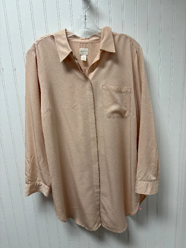 Women's Blouse with U-Shaped CollarBlouse Long Sleeve By Chicos In Pink, Size: Xl