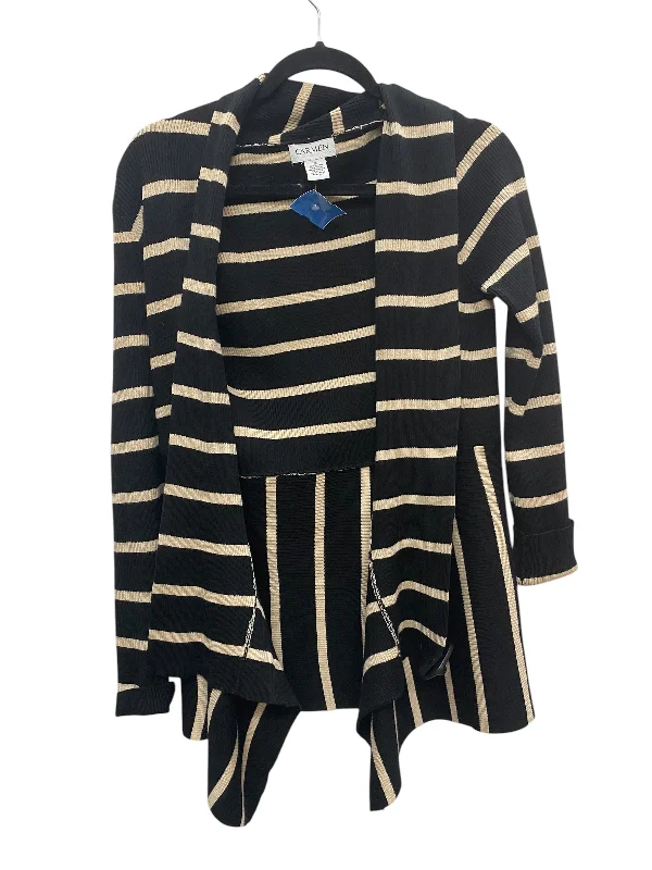 Women's Shirt Collar SweatersCardigan By Carmen By Carmen Marc Valvo In Striped Pattern, Size: M