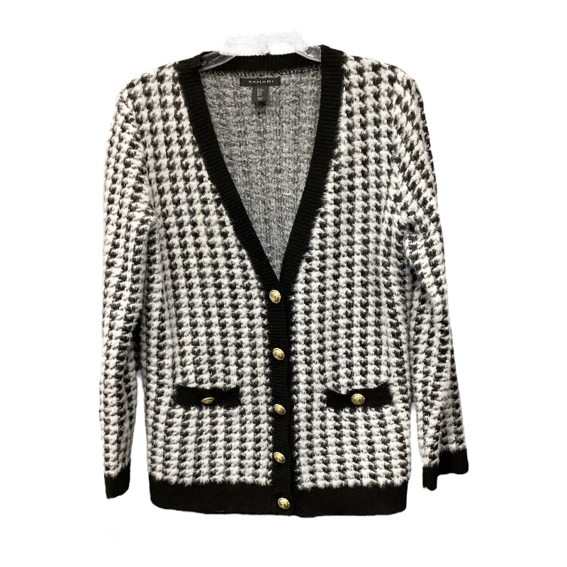 Women's Low Collar SweatersSweater Cardigan By Tahari By Arthur Levine In Black & White, Size: M