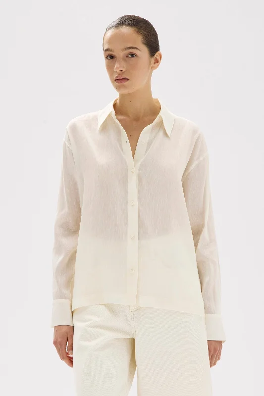 Women's Blouse with Narrow CollarHarper Linen Silk Shirt