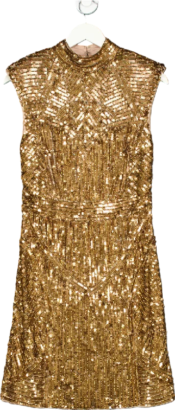 Women's Collarless Neck SweatersKaren Millen Gold Embellished Strong Shoulder Dress UK 12