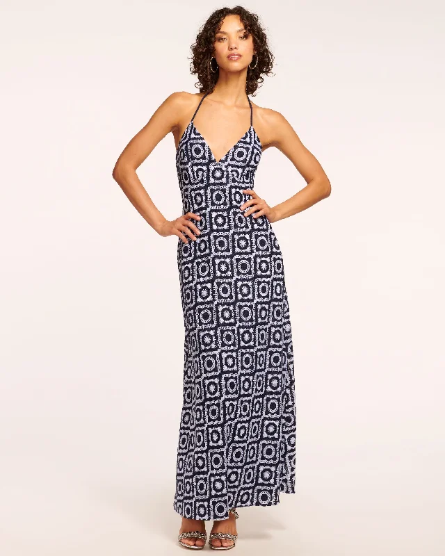 Women's Rounded Collar DressesRebecca Crochet Halter Maxi Dress