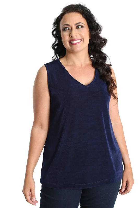 Women's SlacksVikki Vi Classic Navy V-Neck Sleeveless Shell