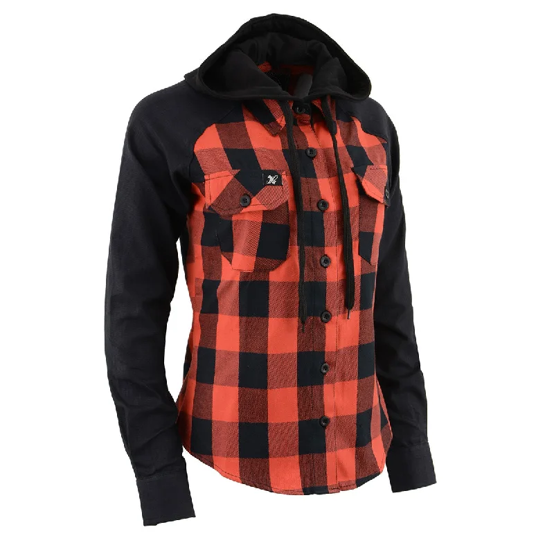 Women's Hooded Sweatshirts with Warm FabricMilwaukee Leather MNG21602 Women's Casual Black and Red Long Sleeve Cotton Flannel Shirt with Hoodie