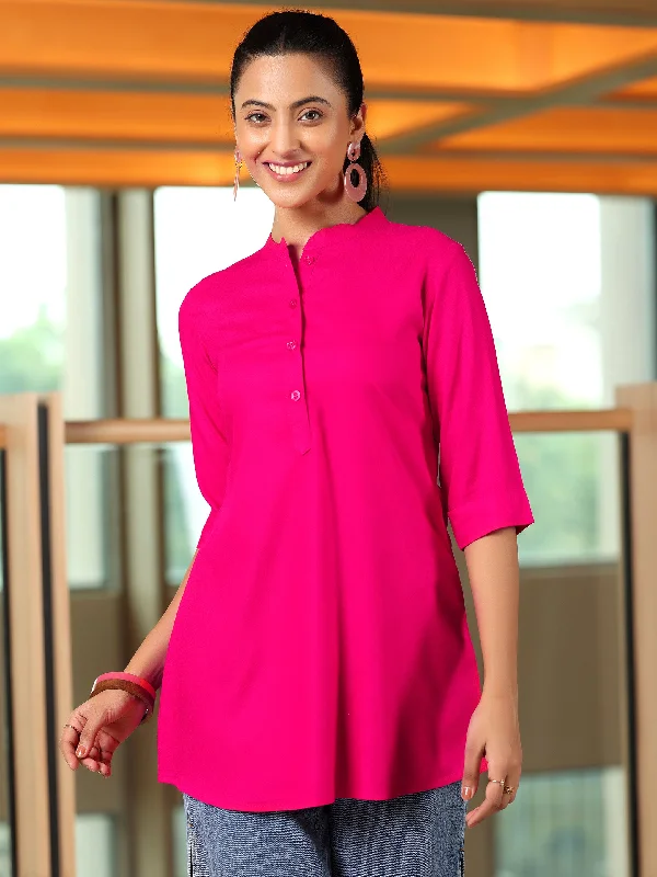 Women's Jumpsuits with Sweetheart CollarPink Solid Rayon Straight Tunic