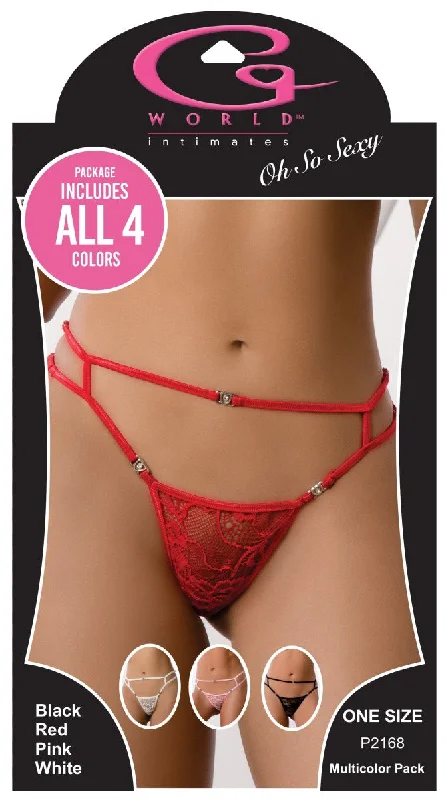 modal fiber high-waisted thongsG World Strappy Pack Of Four Panties In Colors BLACK, RED, WHITE, PINK