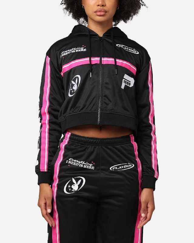 Women's Hooded Sweatshirts with Terry Cloth LiningPlayboy Women's Racing 1953 Cropped Zip Jacket Black