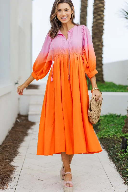 Women's Sleeveless DressesFate: Living The Life Pink Orange Ombre Midi Dress