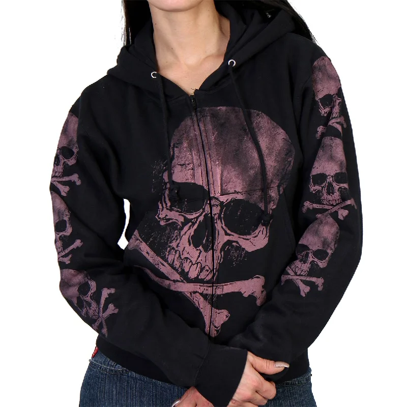 Women's HoodiesHot Leathers GLZ4324 Ladies ‘Skull and Crossbones' Jumbo Print Ladies Hooded Sweatshirt