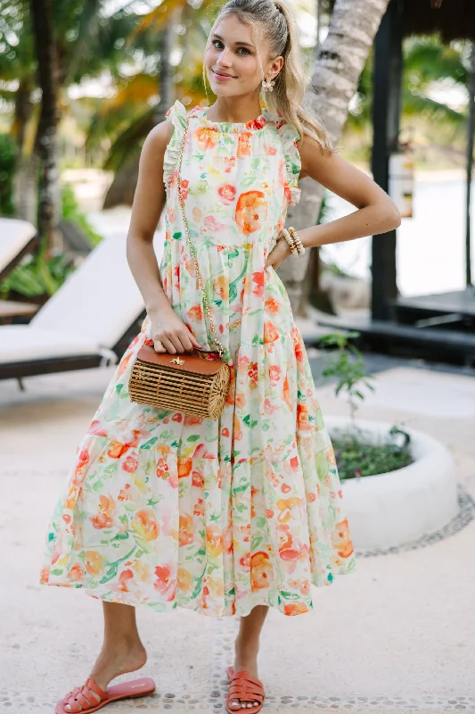 Women's Long-Sleeve DressesJust A Dream Orange Floral Midi Dress