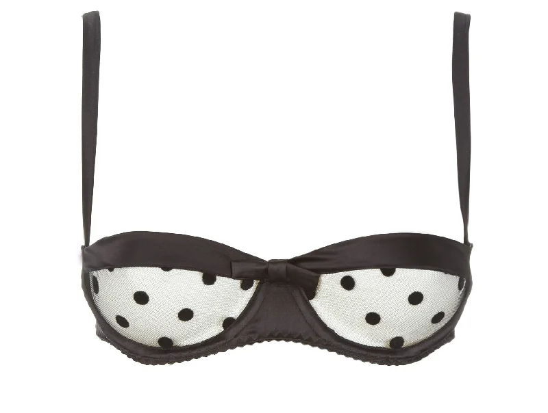 lightweight sports bras for cyclingBlack Stretch-Silk Polka Dot Tulle Balconette Bra