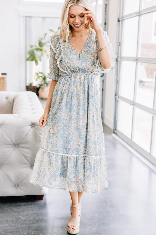 Women's Empire Waist DressesJust My Type Chambray Blue Floral Midi Dress