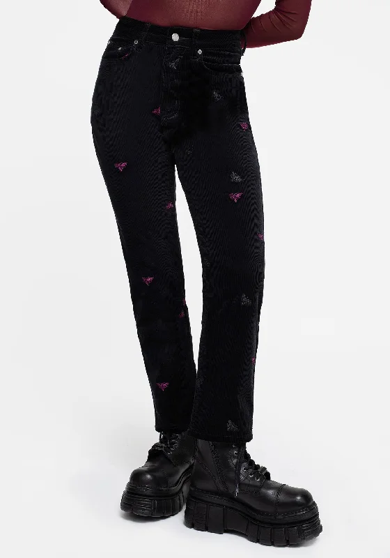 Women's Jodhpurs with Low WaistStyx Moth Embroidered Cord Trousers