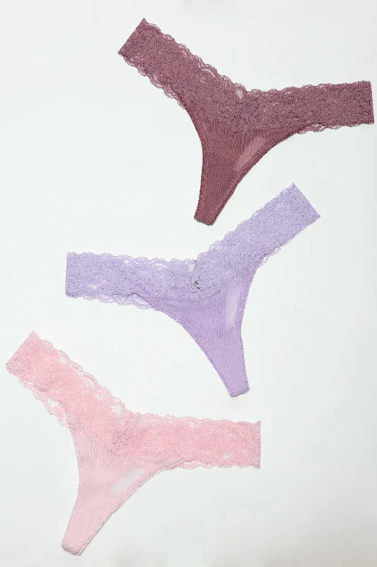 sheer lace lingerie with matching gownsBeWicked Mila Thong Fine Sheer Mesh 3 Pack Pink, Lavender, Rosewood