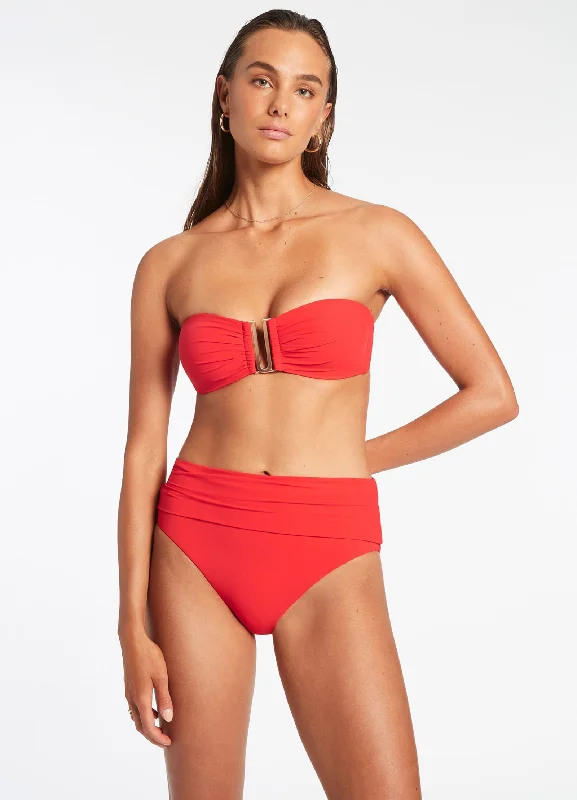 Jetset Fold Down High Waisted Bikini Bottom - Cherry