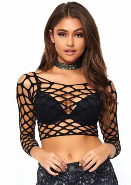 stretch lace high-cut panties81567 pothole net long sleeve crop top by Leg Avenue