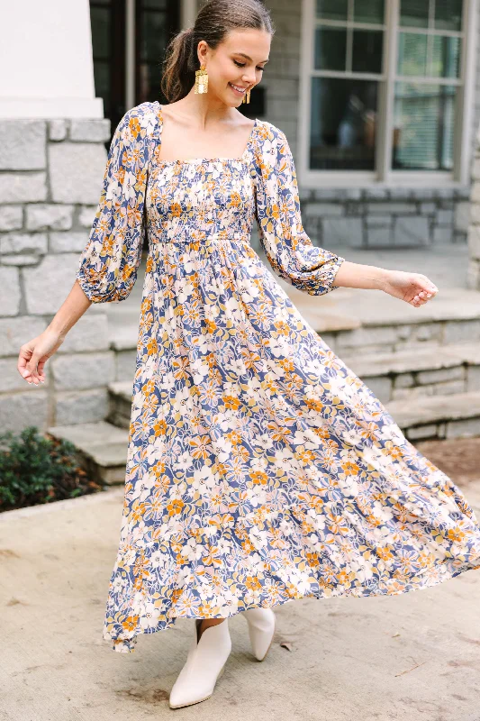 Women's Shirt Collar DressesFeeling Connected Blue Floral Midi Dress