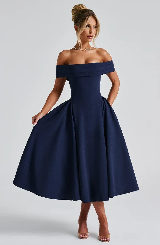 Women's Ruffled DressesMiranda Midi Dress - Navy