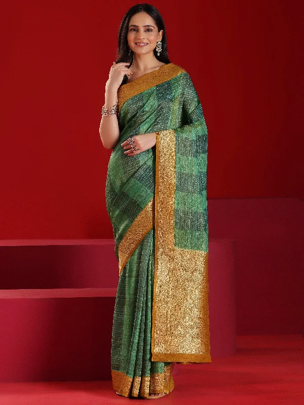 Women's Jumpsuits with ZipperLibas Art Green Woven Design Satin Saree With Unstitched  Blouse Piece