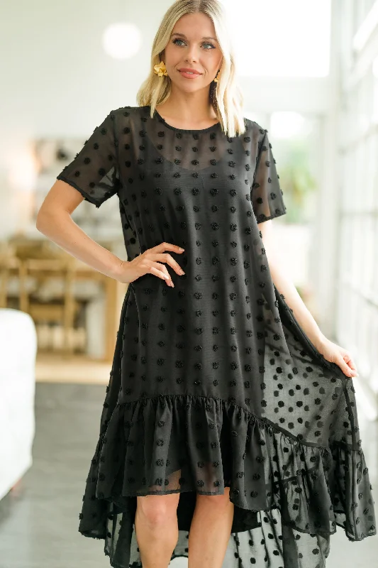 Women's Wrap DressesHear The News Black Swiss Dot Midi Dress