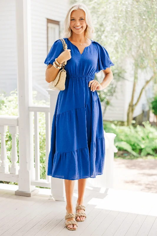 Women's Cold-Shoulder DressesIt's Meant To Be Sapphire Blue Tiered Midi Dress