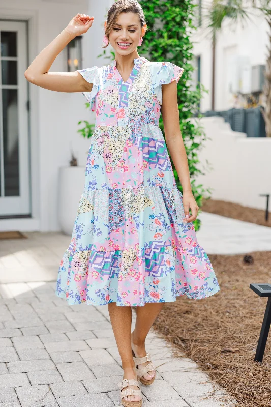 Women's Boat Collar DressesKeep It Going Blue & Pink Floral Midi Dress