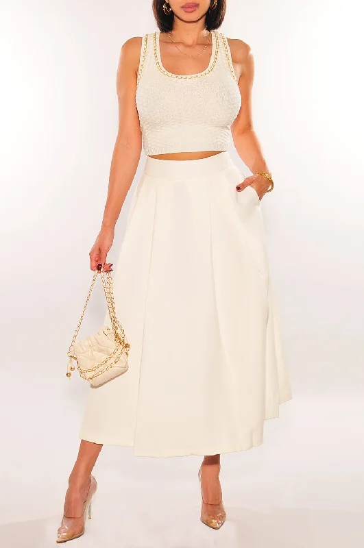 Women's Edgy SkirtsOff White High Waist Pleated Skirt