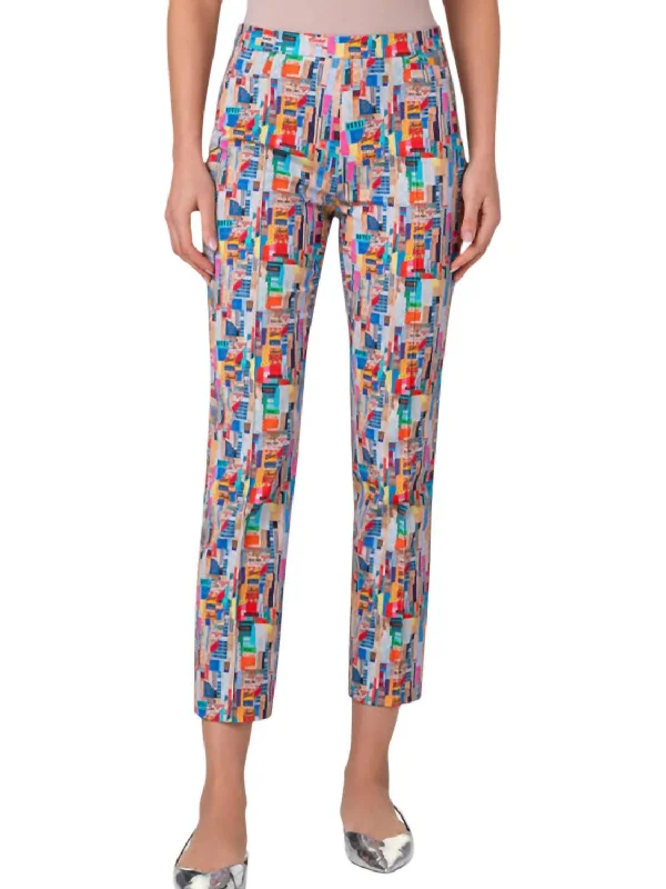 Women's Jodhpurs with Boat CollarFranca Nyc Paper Collage Stretch Denim Pants In Multi Color