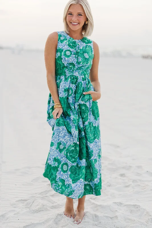 Women's Pleated DressesAll Together Now Green Floral Midi Dress