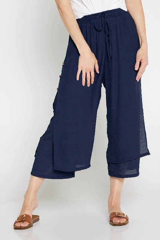 Women's Jodhpurs with Collarless NeckLiana Cropped Pants - Navy