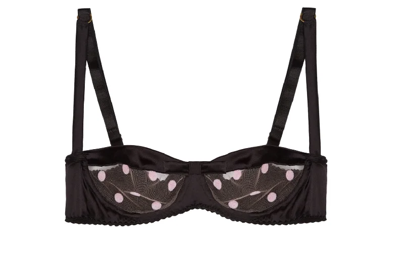 lace trim ladies' underwearBlack Stretch-Silk with Pink Polka Dot Tulle Balconette Bra