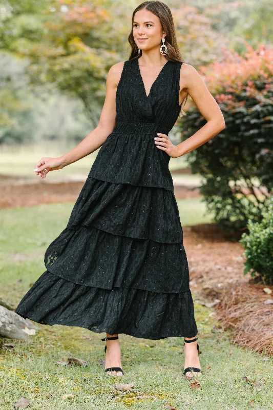 Women's Lapel Collar DressesLiving The Dream Black Tiered Midi Dress