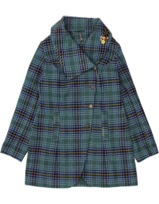 Women's Down CoatsRAINBOW Womens Overcoat IT 42 Medium Blue Check Polyester