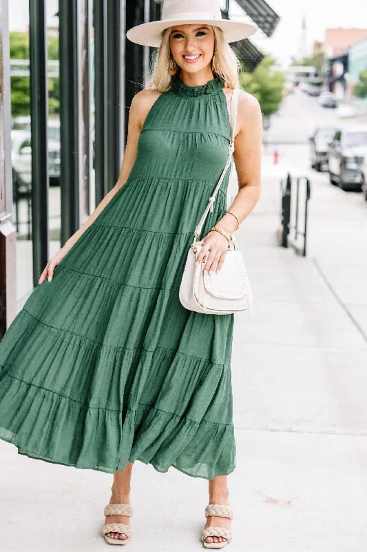 Women's Low Collar DressesCome To Me Hunter Green Tiered Midi Dress